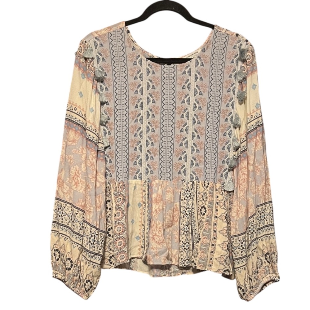 American Eagle Patchwork Peasant Top Embroidered … - image 2
